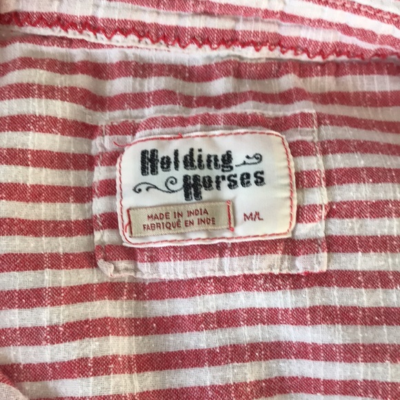 HOLDING HORSES Oversized Relaxed Fit Red and White Stripped Button Down Top - Picture 10 of 10